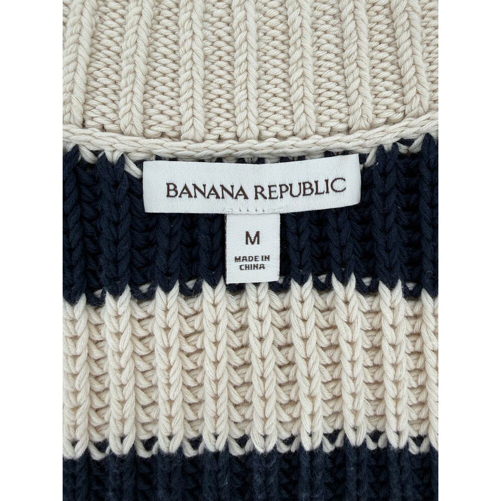 Banana Republic Cotton Cropped Sweater Vest Navy Blue Cream Stripe Size Medium - Picture 4 of 8
